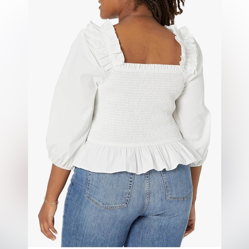 The Drop Women's Marisol Long-Sleeve Ruffle Poplin Smocked Top Size 2X - Picture 2 of 12